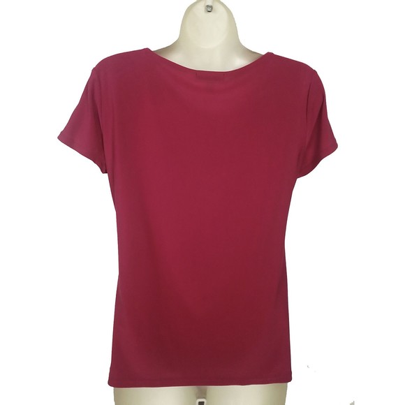 Elementz Womens Shirt Small S Rosette Floral Short Sleeve Dark Pink Stretch Euc - Picture 7 of 8